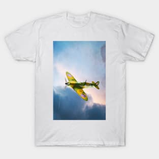 A spitfire in the style of 1960s model airplane box art T-Shirt